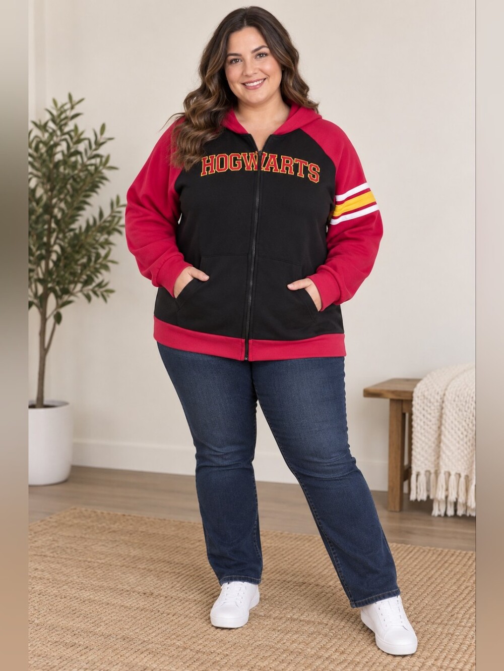 Harry Potter Hogwarts 3XL Red Black Full Zip Hoodie Crest Spellout